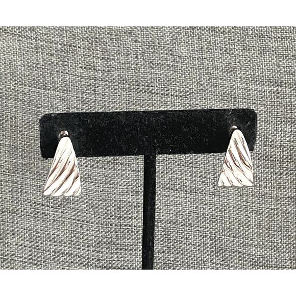 MONET Earrings Studs Triangle Textured Silver Tone - Picture 7 of 8